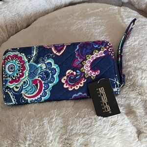 Sasha New York Quilted Wristlet Wallet - Navy Multicolor Floral & Paisley NWT